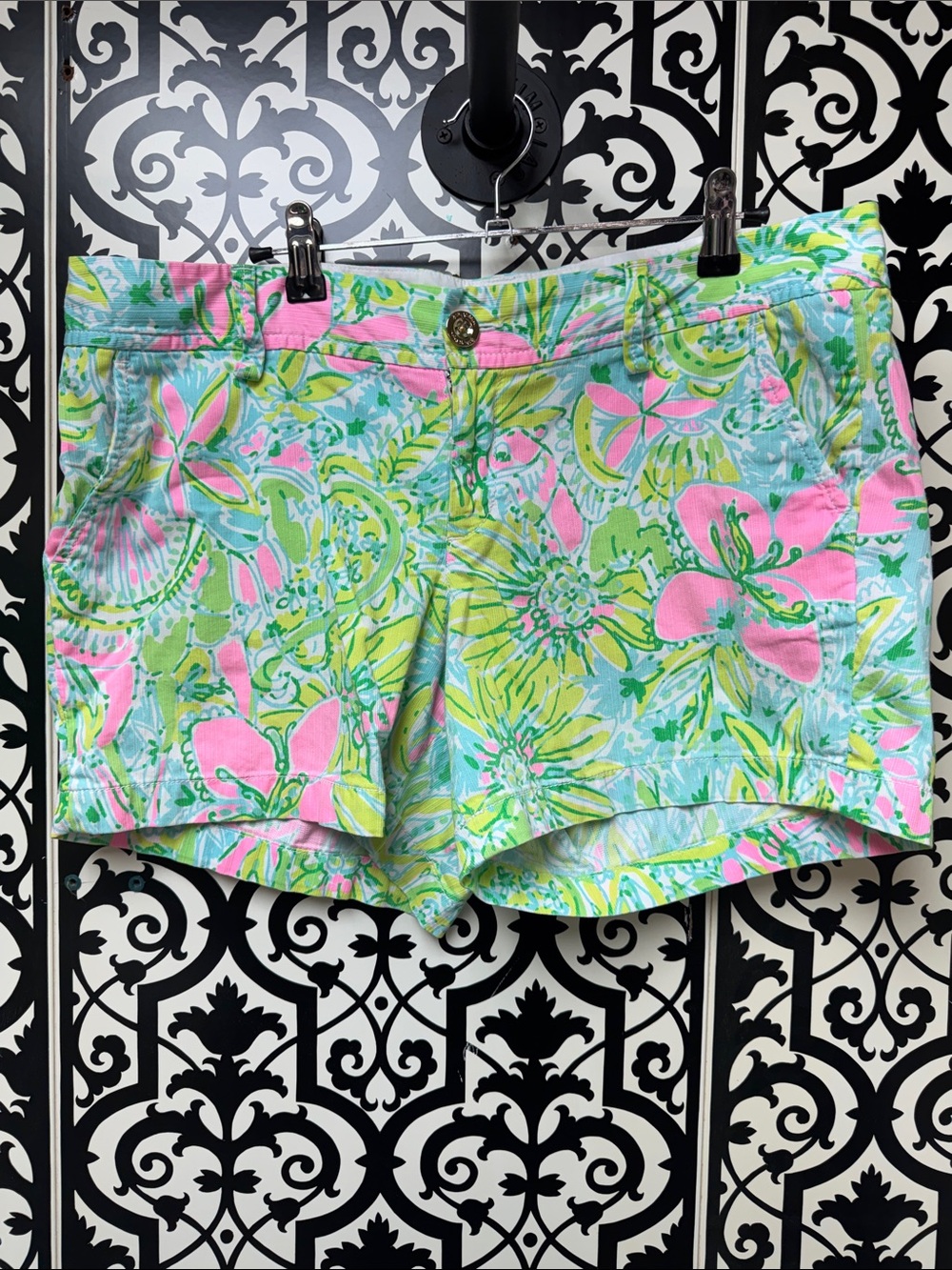 Lilly Pulitzer Pastel Floral Jean Shorts in Pink & Green